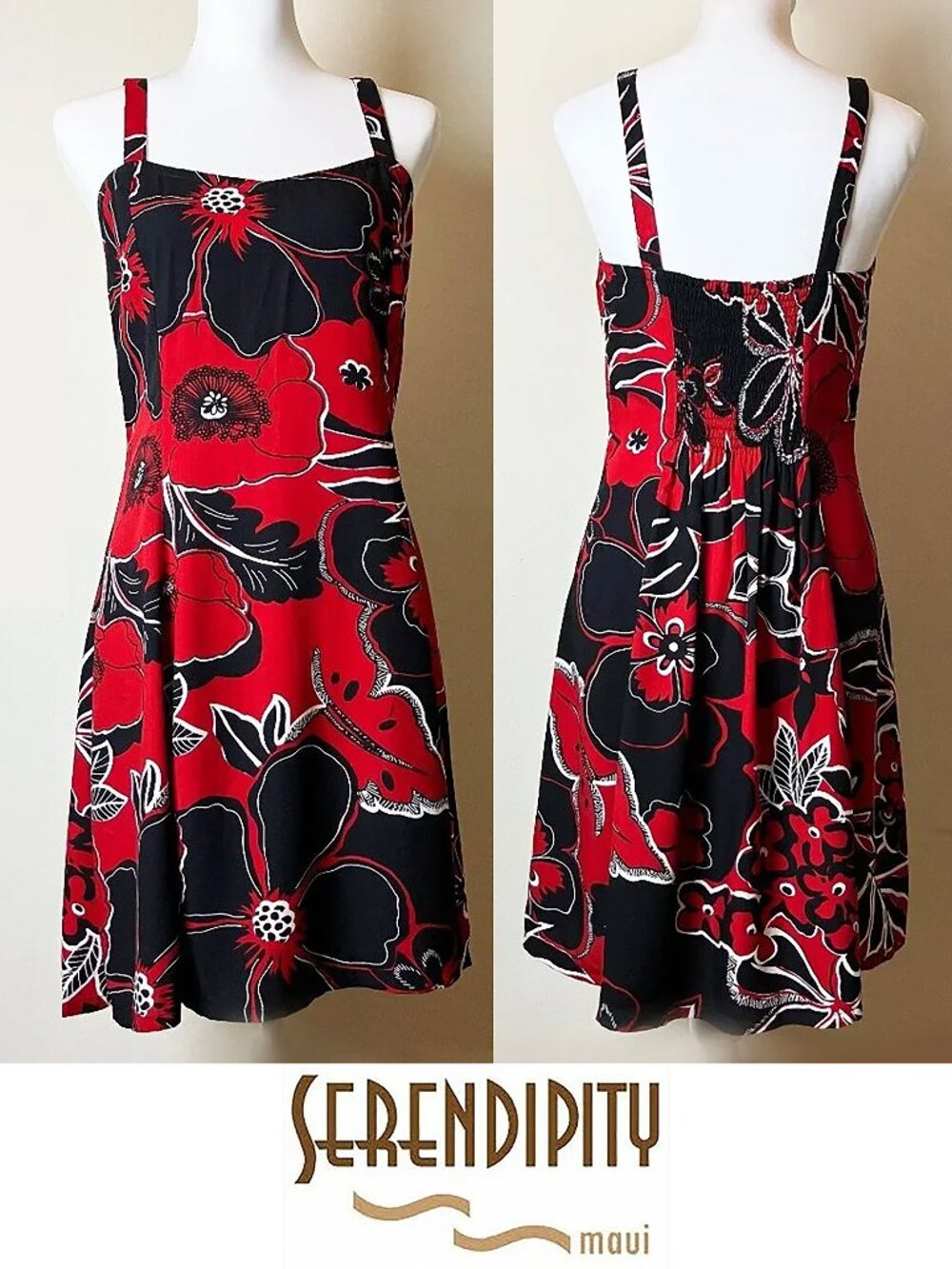 Serendipity Maui | Red & Black Mini Sundress w/Abstract Print | Size S | EUC